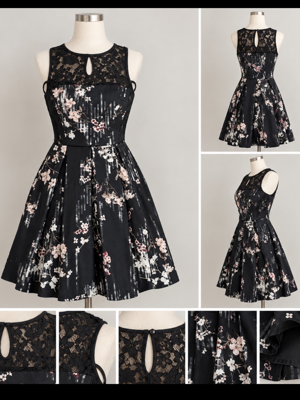 Black Floral Lace Fit-and-Flare Dress 4